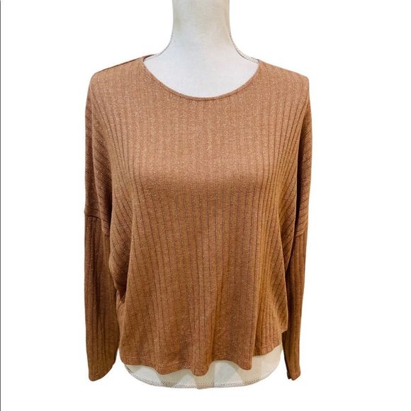 Zara Sweaters - Zara salmon ribbed metallic Dolman sleeve boxy sweater medium made in Portugal